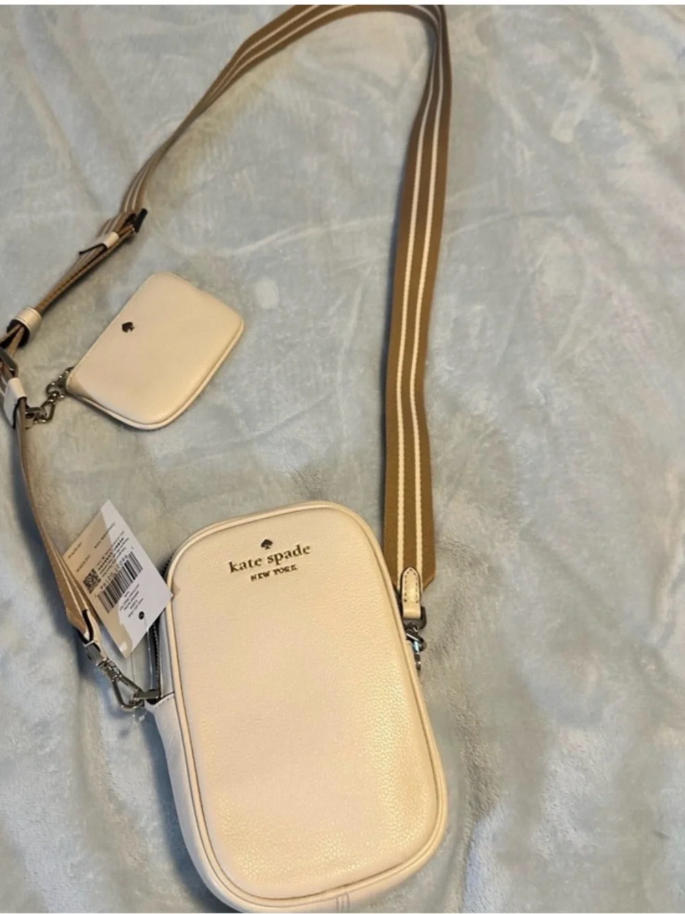 kate spade Cream Crossbody with Tan Striped Strap